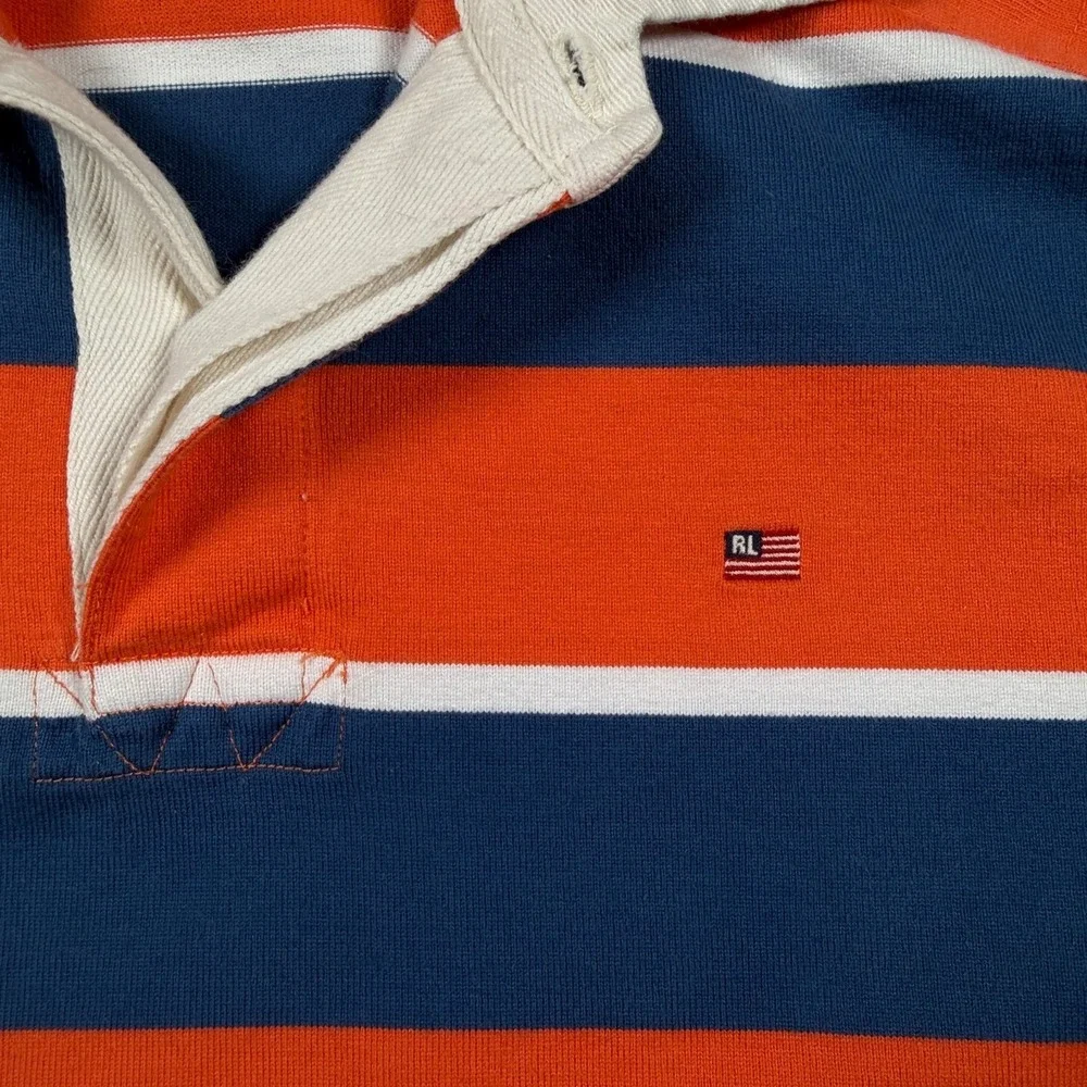 VTG Ralph Lauren Polo Jeans Co Rugby Shirt Mens Large Orange Navy Stripe 90s Y2K